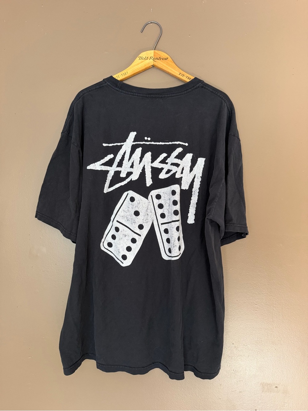 Vintage STUSSY Black Tee with White Domino Graphic